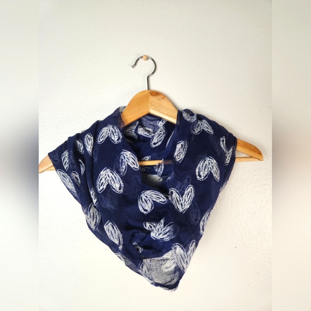 Blue and White Heart Infinity Scarf